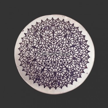 Engraved Crown Chakra Symbol Selenite Plate | Coaster